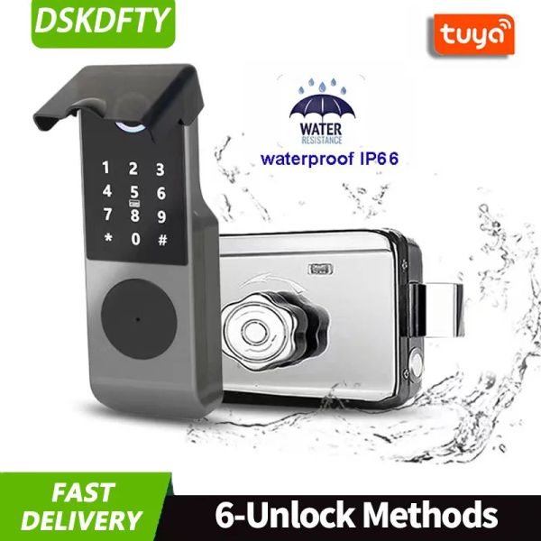 Lock WiFi Waterd Outdoor Smart Door Schloss mit Tuya Biometrischer Fingerabdruckschloss digitaler Code -Karte Elektronische Felgenschloss