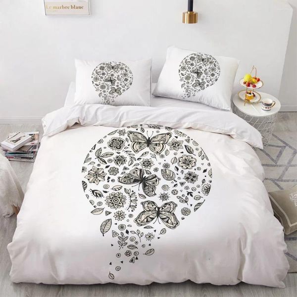 Set di biancheria da letto 3d semplici farfalle nere letti bianca copripiumino bianca copertura doppia king size 203x230 cm set di tessili a casa alla moda