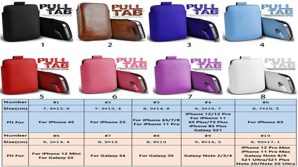 100pcslot Universal Pull Tab Pouch -Hülle für iPhone 12 11 Pro Max 6S 7 8 XR XS Galaxy S21 Hinweis 20 Ultra S10 Plus S9 S8 S5 1370048