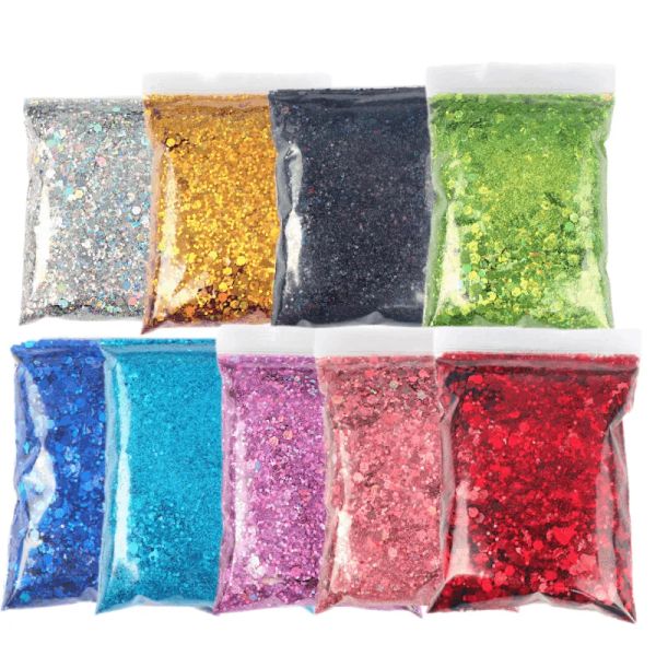 Glitter 9pcs Toplam 450g holografik karışık altıgen dökme ince tıknaz tırnak parıl