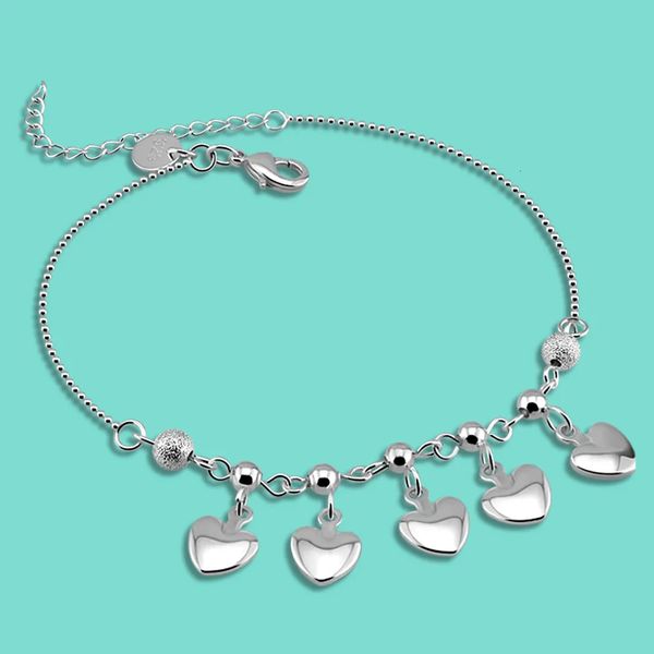 Perline minimaliste Caviglieri per donne 925 Sterling Silver Heart Pendant Fede Chains Bracciale Sistema solare 240408