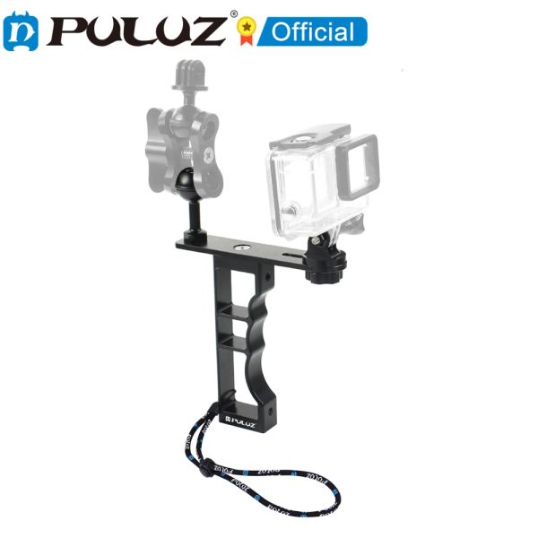 Câmeras Puluz CNC Alumínio de alumínio único Suporte portátil de mergulho de mão compatível com DJI Osmo Action / GoPro / Xiaoyi