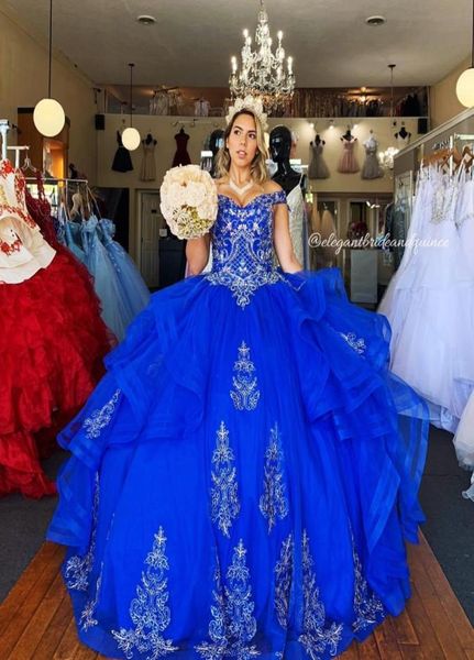 Vintage Royal Blue Badyd Crystals Quinceanera Prom Vestres Sweetheart Lace Ball Vestio Tulle Party Sweet 16 Dress ZJ3062083806
