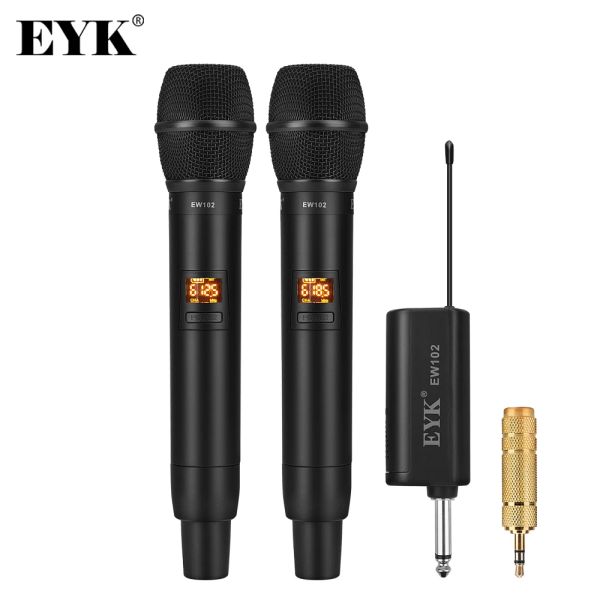 Микрофоны Eyk EW102 UHF беспроводная микрофона Динамический двойной портативный микрофон с портативным перезаряжаемым приемником для караоке -церковной речи