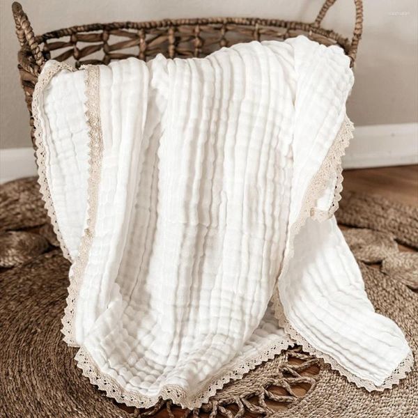 Decken Baby Musselin Swaddle für geborene Fringe Doppelschicht Baumwolle Sommerdecke Bettdecke Säuglingsmaterial