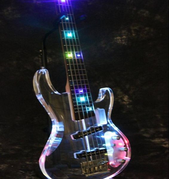 5 String Crystal LED Light Electric Bassi Guitar Acrylic Body Bass Guitar com luz Multicolor LED New China Bass5753750