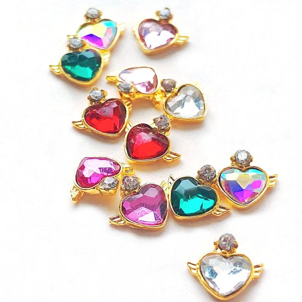 Specchi da 100 pezzi/lotto in lega 3d Peach Heart Nail Charms White/Rosa/verde/rosso/Rainbow Rhinestone Flatback GEMS GEMS METALI