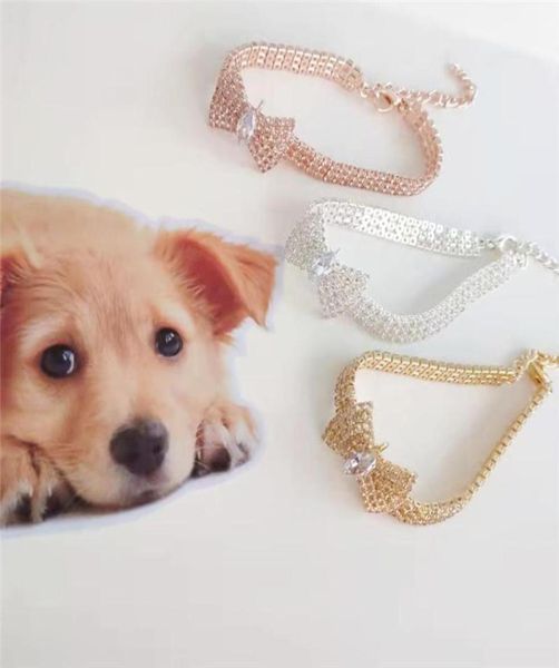 Hundekragen Leine Bling Crystal Diamond Kragen Welpe Pet Shiny Bowknot Strass Halskette für kleine mittelgroße Hunde Katzenbedarf6588801