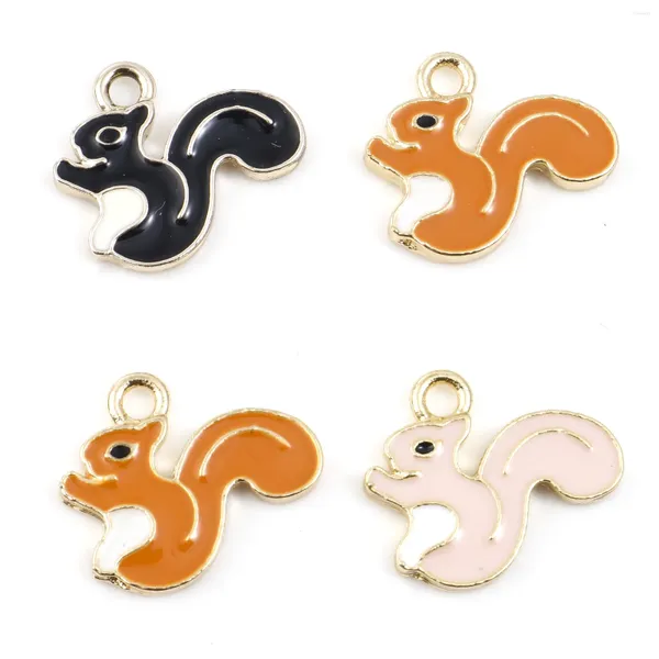 Anhänger Halsketten 10pcs Süßes Cartoon Squirrel Tierbringer Gold Farbe Metall mehrfarbige Emaille Anhänger DIY MAKE MACHTEN Kettenschmuck 18mm x