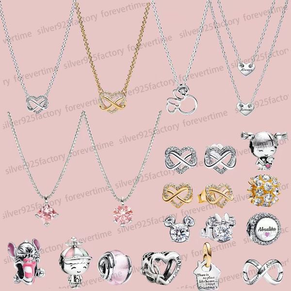 Designer Charms Orecchini Collane a sospensione per donna Regalo per la festa della mamma con scatola Fit Pandoras Scintilla Infinity Heart Heart Collier Collane 925 Gioielli in argento