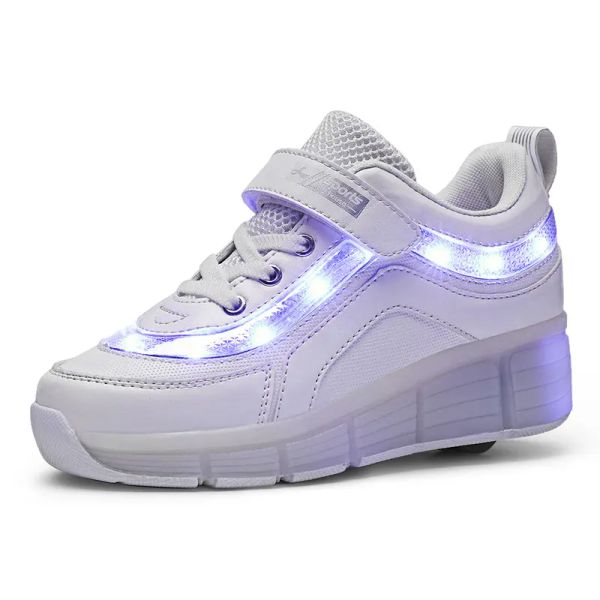 Sneakers Black Pink White USB Girli di moda Girli ragazzi LED Light Roller Scarpe per bambini Sneaker per bambini con ruote One Wheels