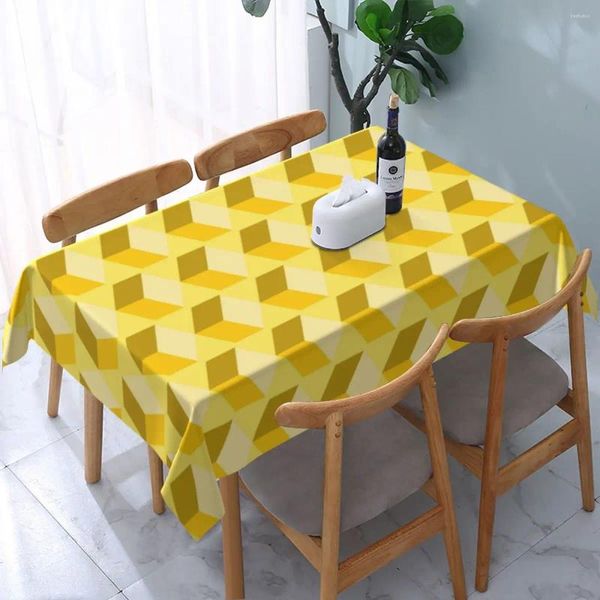 Tanta de mesa Tons retangulares de cubo amarelo tampa geométrica encaixada na mesa de aresta de arte moderna toalha de borda para piquenique