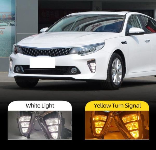 2pcs Araba LED DRL DAYISTING IN LIGHT SİSTE LAMBU KIA K5 Optima 2016 2017 Sarı dönüş sinyali Işık Foglights3906715