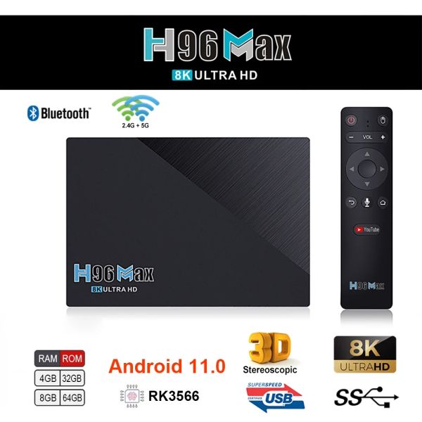 Box H96 Max 3566 Android 11.0 Smart -TV -Box 8K RK3566 Cortexa55 Dual WiFi 2,4 g/5,8 GHz 4 GB/8 GB 32 GB 64 GB für Google Player Set Top
