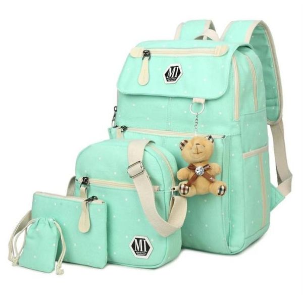 Women Canvas 4pcsset School Backpacks College Schoolbag Fashion Plecak für Teenager Girl und Jungen Rucksack Moclila Umhängetasche J447618