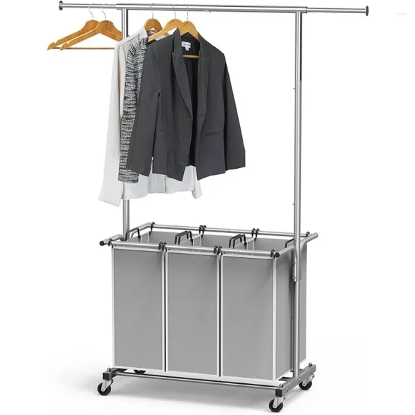 Borse per lavanderia SimplehouseWare 3 borse Streccione carrello rotolante con portata di abbigliamento Assicco di appendersi Argento in acciaio robusto in acciaio design elegante