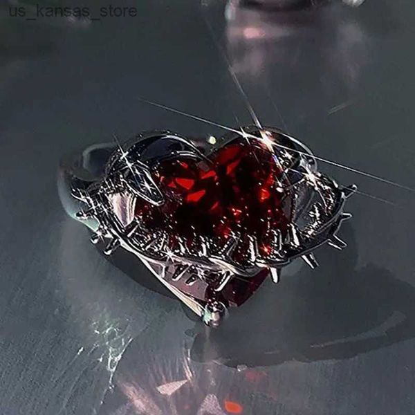 Anéis de cluster y2k anel feminino kpop vermelho cristal coração
