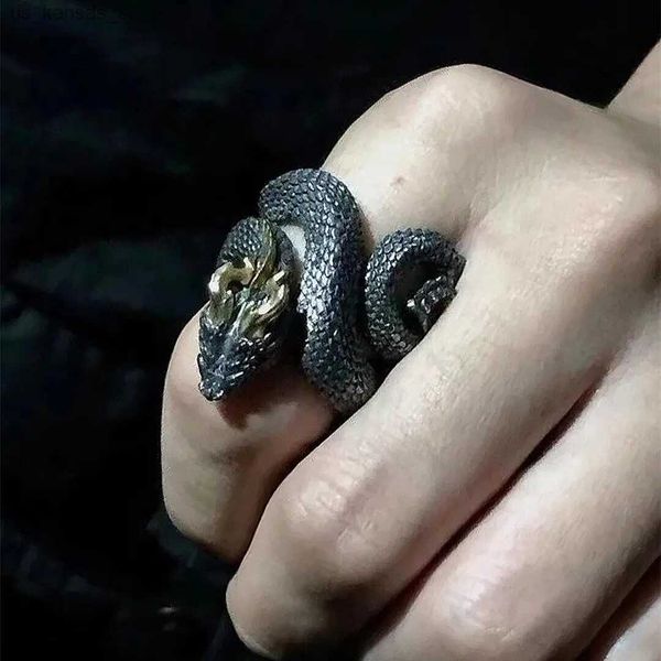 Anelli a grappolo anello di serpente corno retrò anello maschile punk punk viking mito serpente anello aperto anello cool tendenza 2023 new regalo gioielli240408