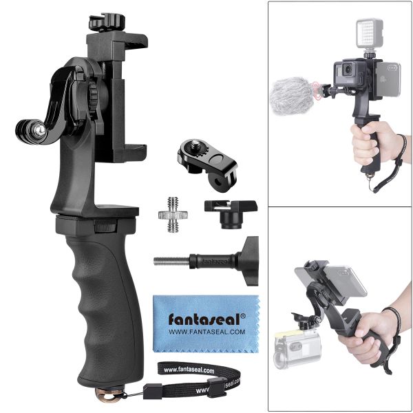 Câmeras 2in1 Câmera de ação ergonômica Handled Smartphone Clip Stabilizer Handle Mount YouTube VLogger Video Holde Kit para GoPro Sony