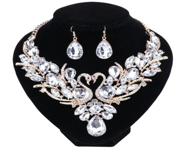 Nuovo Fashion Luxury Multicolor Crystal Double Swan Dichiarazione Orecchino per i set di gioielli per matrimoni da donna3160794