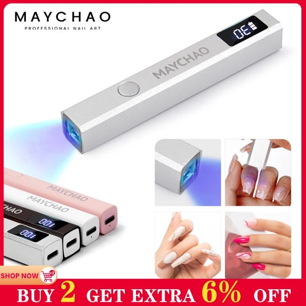 Trockner Maychao 1PC Metall Stift Mini UV Leuchtlampe mit Anzeige tragbare Power Phototherapie UV LED Lampe Mini Handheld Light Nail Art Tool