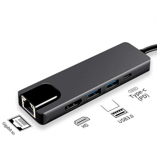 Accessori 5 in 1 tipo C Adattatore di docking Adattatore 4K HDMicompatibile USBC a Ethernet Converter per Thunderbolt 3 USB C Hub