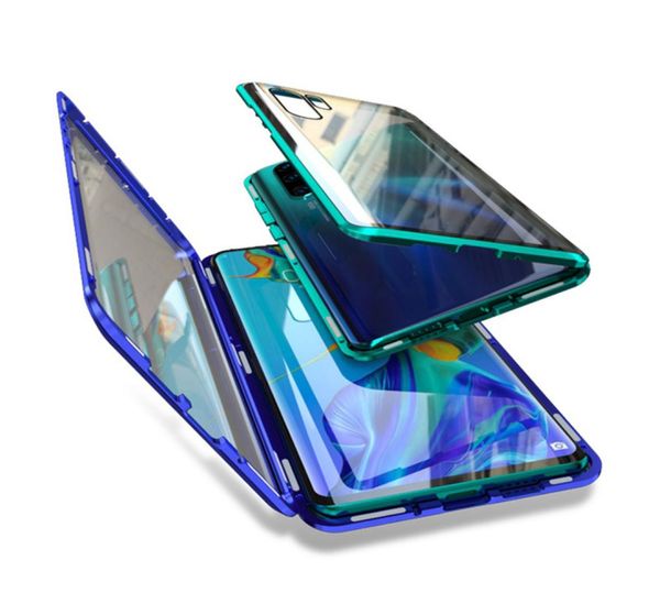 Huawei P30 P40 Pro lite kapak için manyetik absorpsiyon metal flip telefon kasası çift taraflı temperli cam huaweip30 pro lite çantası2137077