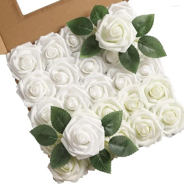 Flores decorativas ROSE rosa artificial 25pcs Fake Fake for Garden Wedding Party Decoration Decoração de casa Acessórios de grinaldas de buquê