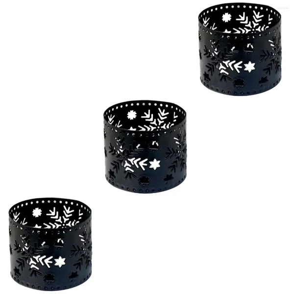 Kerzenhalter 3PCS Home Decorations Weihnachten Iron Hollow Desktop -Stifthalter Party Dekoration - Schneeflocke (schwarz)