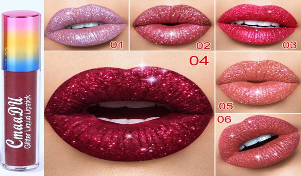CMAADU Diamond Magic Glitter Liquid Batick Batons marrom marons Lip Makeup 6 Cores Bright Lips Cosmetics4526525