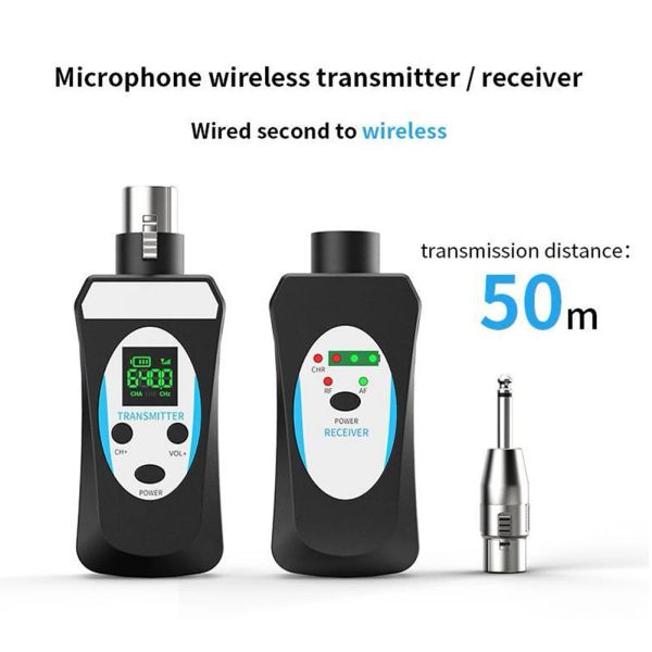 Microfones transmissores e receptor sem fio XLR para microfone dinâmico, misturador de áudio e sistema PA Recarregável Micphone Wireless Transmissor sem fio