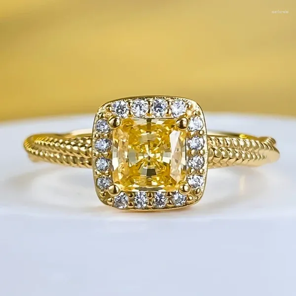 Ringos de cluster Springlady 5 mm citrina gemstone vintage 18k ouro banhado 925 anel de prata esterlina para mulheres presentes de casamento de jóias finas