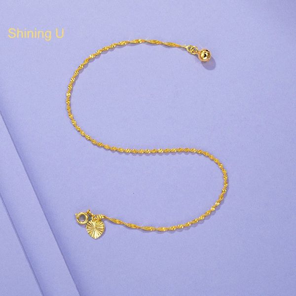 Shining U Simple Anklet placcato in 24k Gold Water Water Chain Gioielli in stile cinese per donne 240408