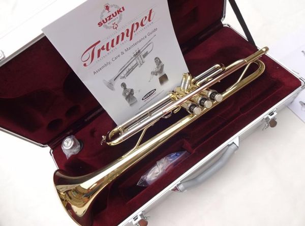 Suzuki Trumpet Gold Lacquer и серебряные латунные инструменты Высококачественные музыкальные инструменты BB Trompeta с Case1049978