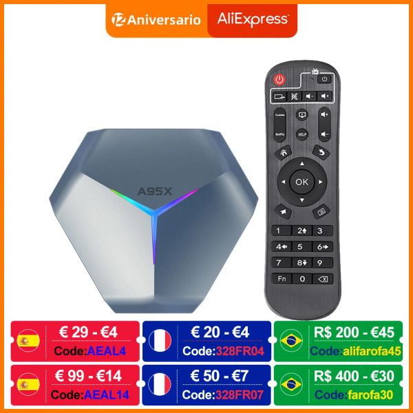 Caixa A95X F4 AmLogic S905X4 Android 11 RGB Light Smart TV Box 4K 60FPS HD Suporte 5G Dual WiFi Google Player YouTube TVBox PK A95X F3