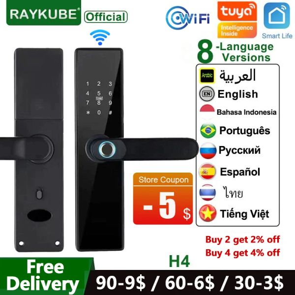 Bloquear o novo Raykube H4 Tuya Lock Electronic Wi -Fi Smart Door Lock Lock Fitlel Lock Senha Senha do cartão IC Chave USB Charge for Smart Home