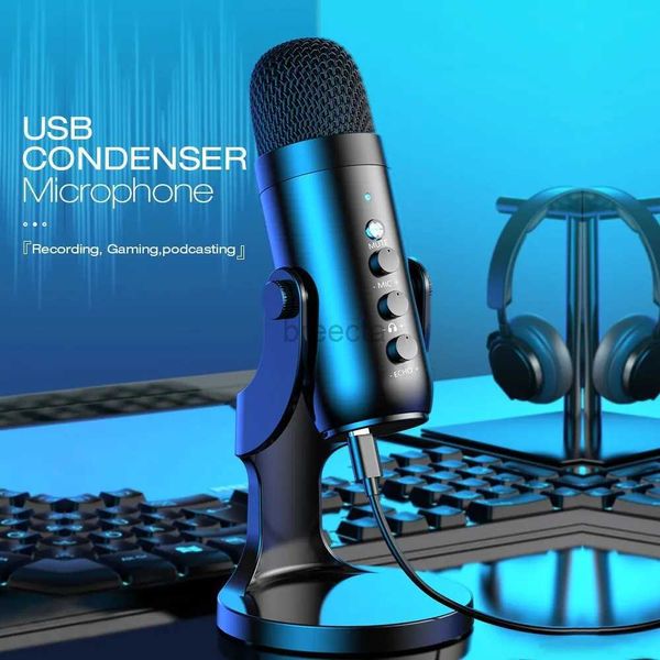 Microfones Microfone USB para PC Mac Gaming Recording Streaming Podcasting Condensador de computador MIC com fone de ouvido do adaptador de telefone 240408