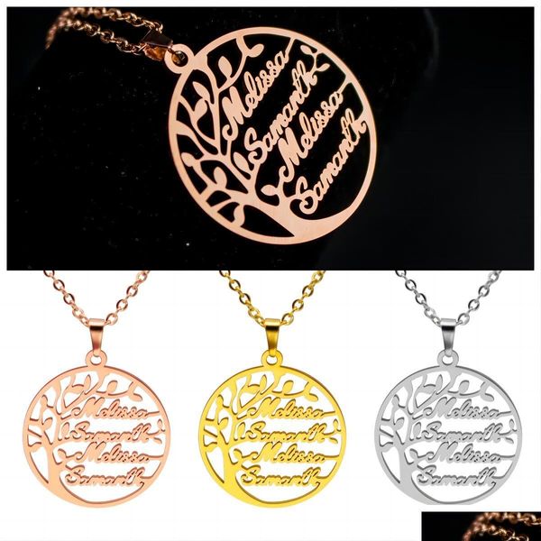 Chokers Personalisierte Halskette mit Familiennamen Tree of Life Design Edelstahl Gold plattiert Geburtstagstropfen Lieferung Schmuck Halskette Dhozh