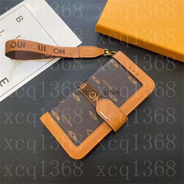 Casos de telefone celular Couro de luxo para iPhone 15 14 11 12 13 Pro Max 15Pro 14Plus 14Promax Holder de carteira Phonecase Purse Samsung S23 S22 S21 com Strap Q240408