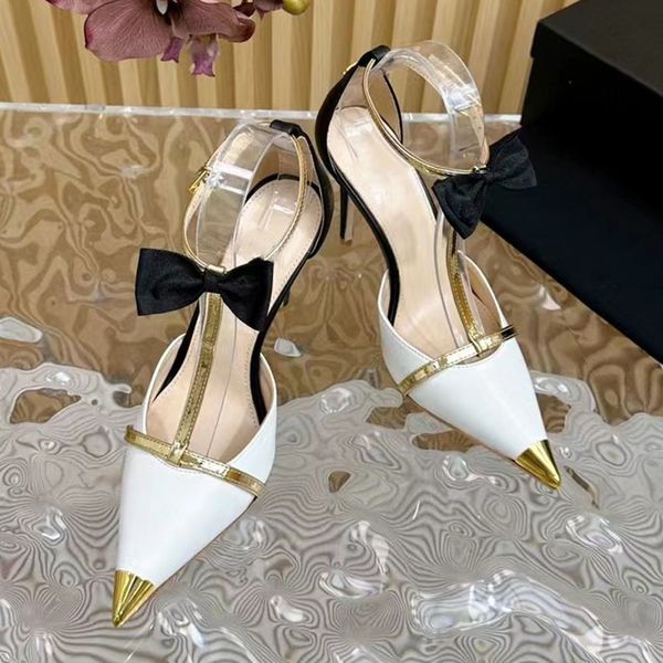 Donne posteriori Butterfly Slip On Pointed Toe Hight Heels Dress Dress Shoe Female Pvc Runway T-show Sapatos Sandals da sera sapatos