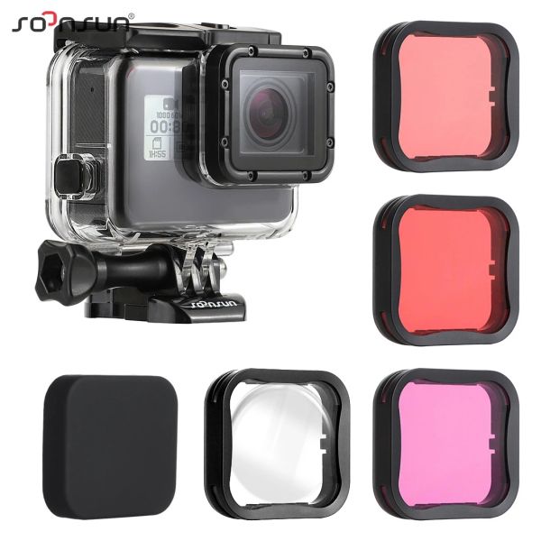 Câmeras Soonsun Case à prova d'água para a GoPro Hero 7 6 5 Black Underwater Hous Housing Red Color Lens Filters Kit GoPro 7 Acessórios