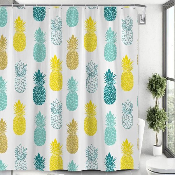 Cortinas de chuveiro frutas tropicais cortina de abacaxi amarelo azul verde design criativo criativo simples casa decoração de banheiro de poliéster tecido