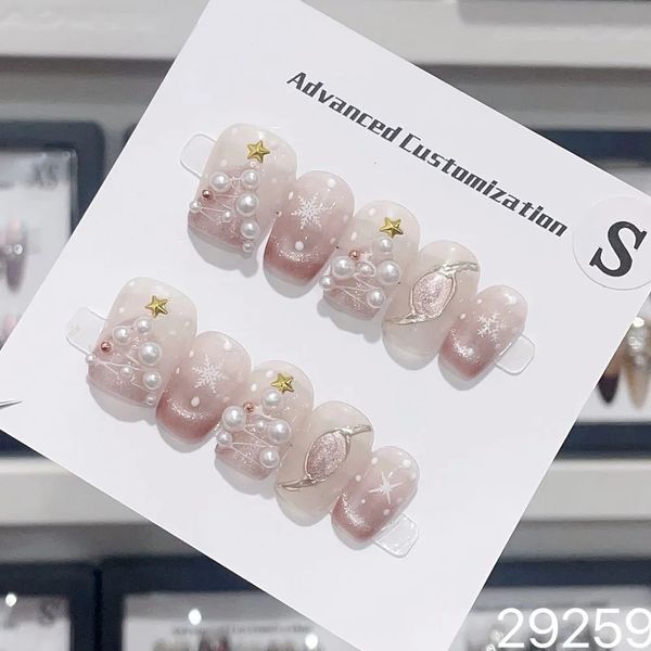 Fine rosa fatte fatte a mano Corea Luxury Snowflake Star Fairy Adesive Acrilico Acrilico Manicure Artificial Girls 240328