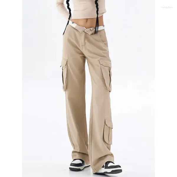 Frauen Jeans Khaki niedrige Taille für Frauen Y2K Baggy Pocket Harajuku Streetwear voller Länge Denimhose Hosen 2024 N14