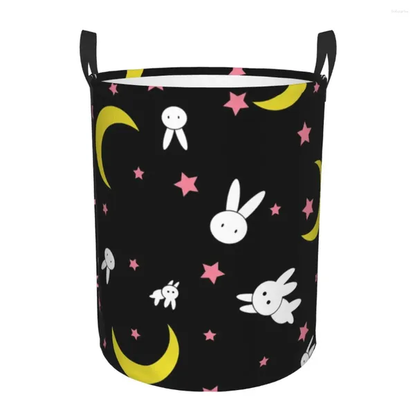 Bolsas de lavanderia Cesta de padrões da lua Cesta dobrável Kawaii Japanes Rousper Tester for Baby Kids Toys Storage Bin