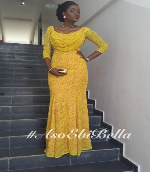 Maniche lunghe in pizzo giallo abiti da sera più taglia 2016 design aso ebi fashion women abiti da sera formali abiti da ballo lungo abiti da ballo lunghi 8645656