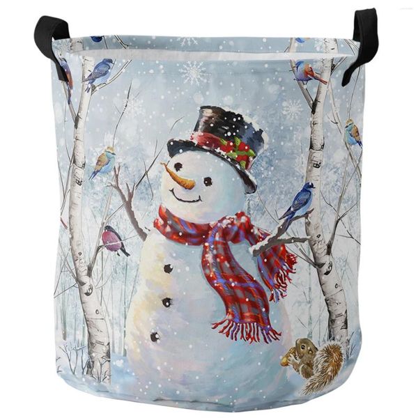 Bolsas de lavanderia Christmas Snowman Branch Mockingbird Squirrel Swort Dirty Besta Organizador Infantil Dirigável