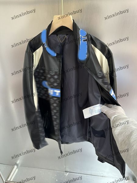 xinxinbuy erkekler tasarımcı ceket ceket panelli yol yarış tarzı motosiklet deri uzun kollu kadınlar beyaz haki siyah mavi haki m-2xl