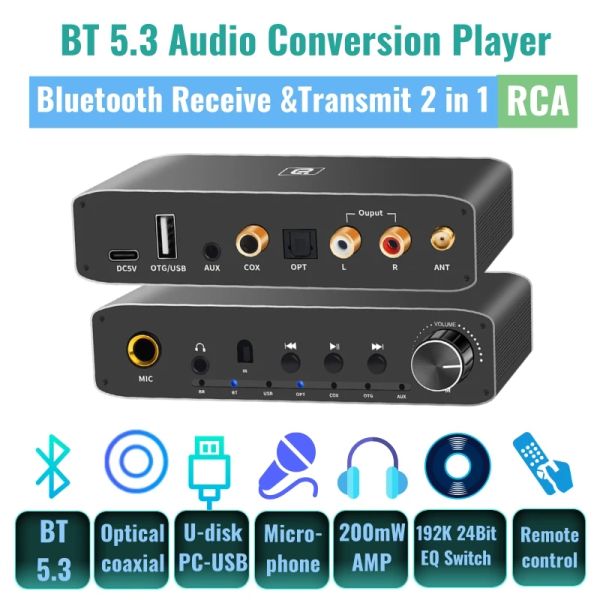 Адаптер 192K ЦАП Bluetooth 5.3 Трансмиссический передатчик Coaxial Optical PCUSB Беспроводные аудиоплеерные усилители для наушников для микрофона гарнитуры