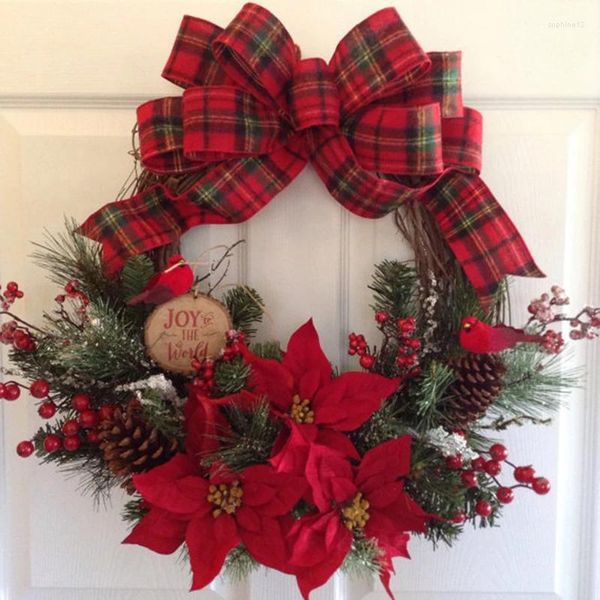 Flores decorativas 1pc 37cm Christmas Wreath for Front Door Gold Janela Decorações de parede 2024 Navidad Garland Ornament
